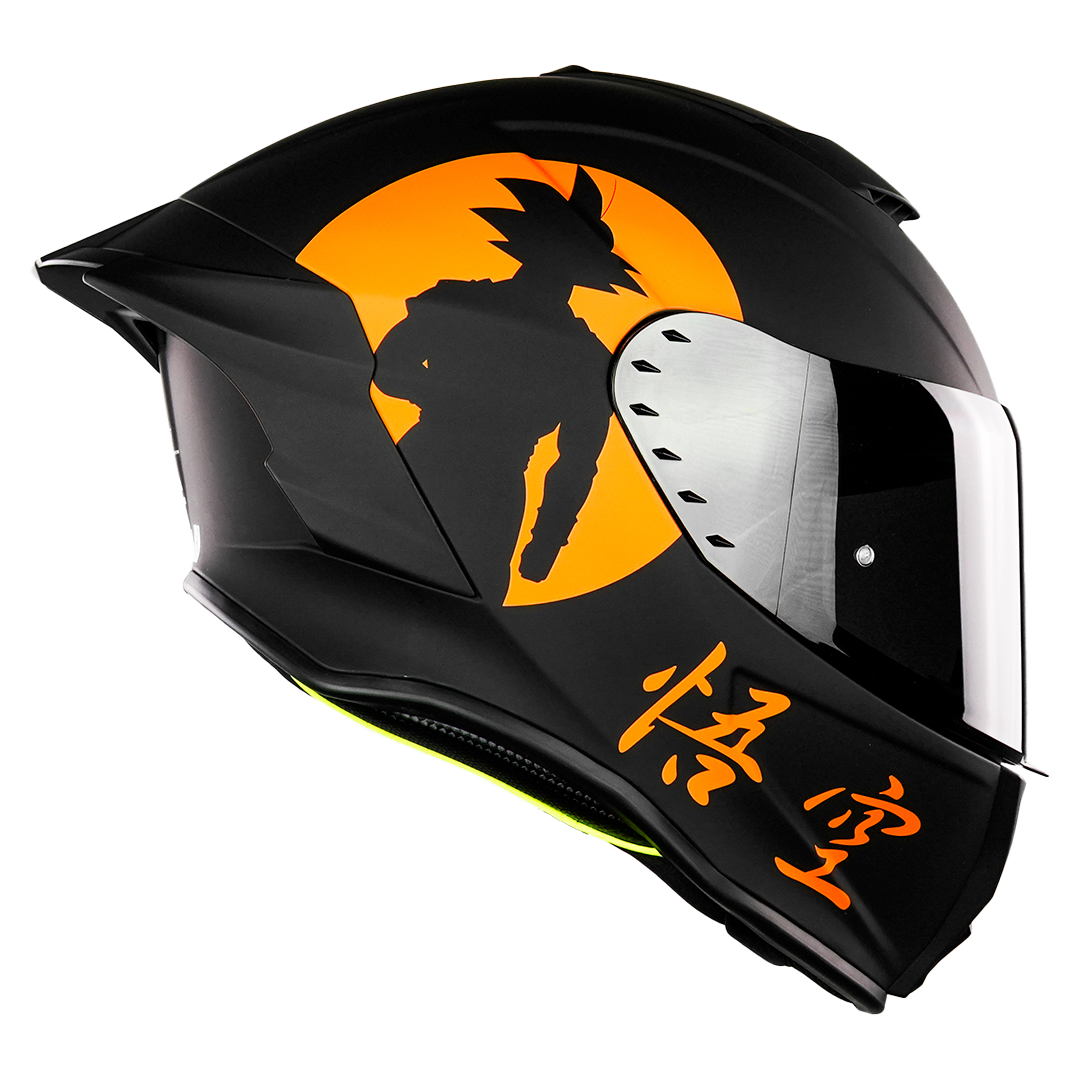 KOV Casco Buster Dragon Ball Z Goku Negro Mate Integral para Moto Deportivo AERODINAMICO Certificado Dot